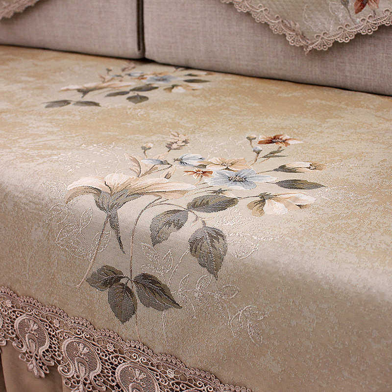 新中式提花布艺沙发垫四季通用巾罩沙发防滑套盖沙发沙发布坐垫