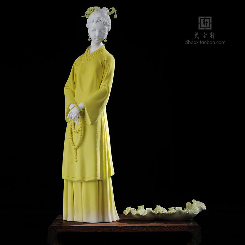 德化白瓷陶瓷古典明清仕女美女赏荷家居办公玄关酒柜装饰工艺礼品