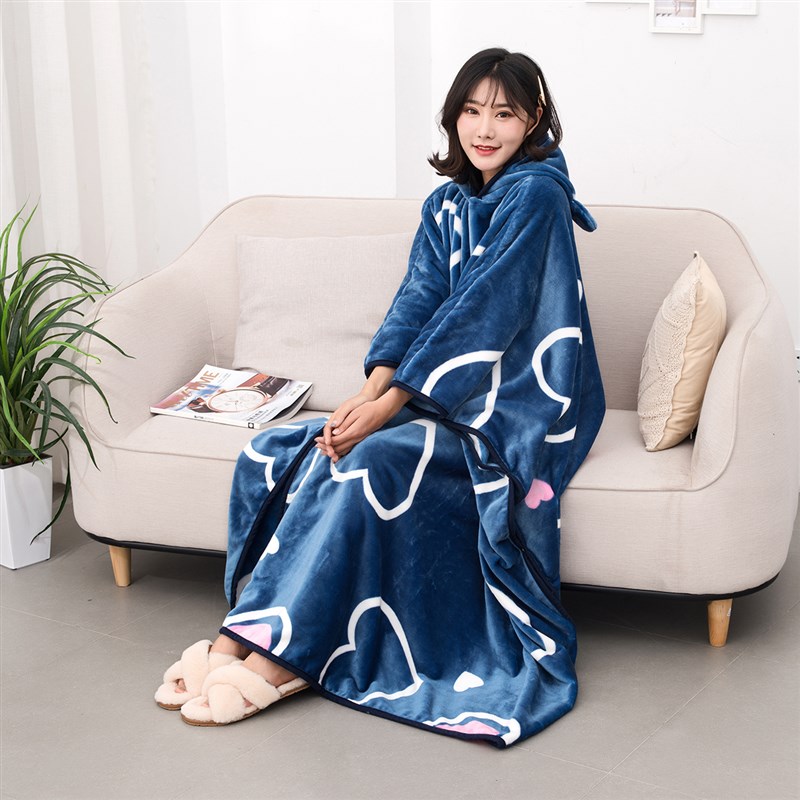 加厚秋冬季毯午睡毯法兰绒空调毯斗篷懒人披风打坐多功能毛毯披肩