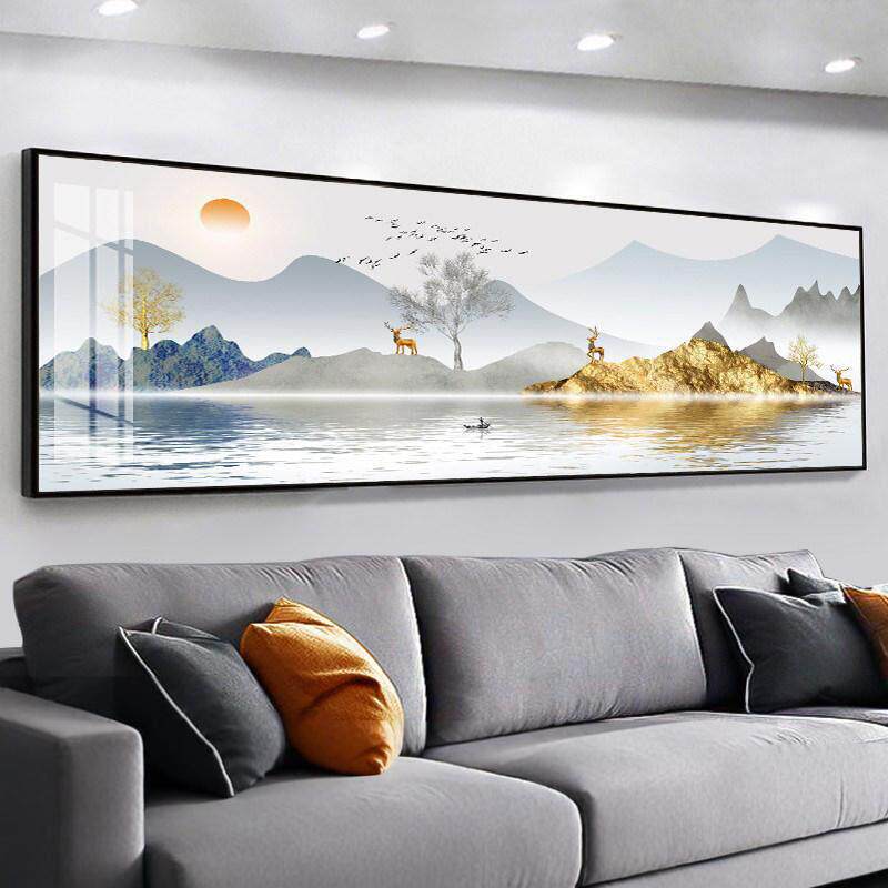 客厅装饰画沙发背景墙画壁画新中式挂画晶瓷办公室挂画墙壁山水画