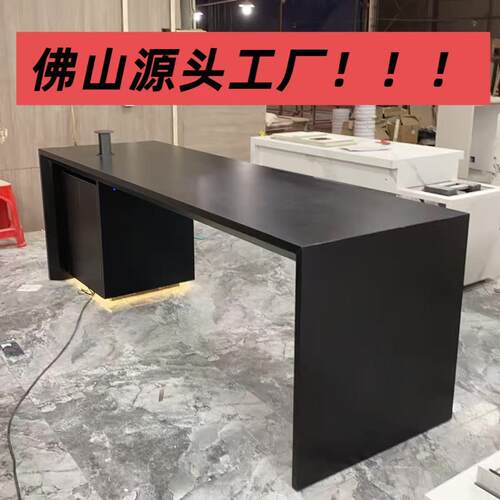 黑武士斜边齐平岩板岛台餐桌家用小户型极简风吧台多功能导台定制