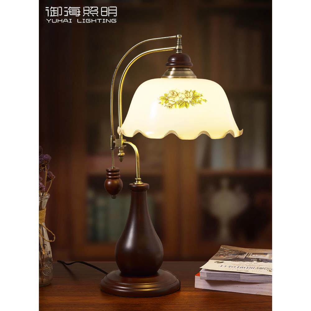 覆古台灯新中式风格老上海红木茶室桌室卧室床头灯老式怀旧台灯