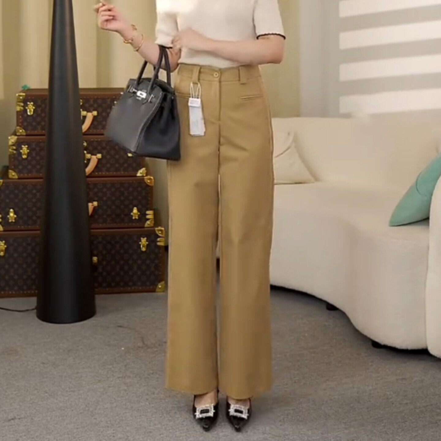 藏青色西装窄版阔腿裤女2026