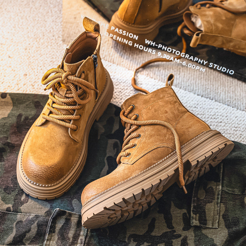 马丁靴男女款英伦风复古中帮大头工装靴情侣机车厚底登山大黄靴潮,流行男鞋,马丁靴,淘宝优惠券,粉丝福利购,淘宝优惠卷