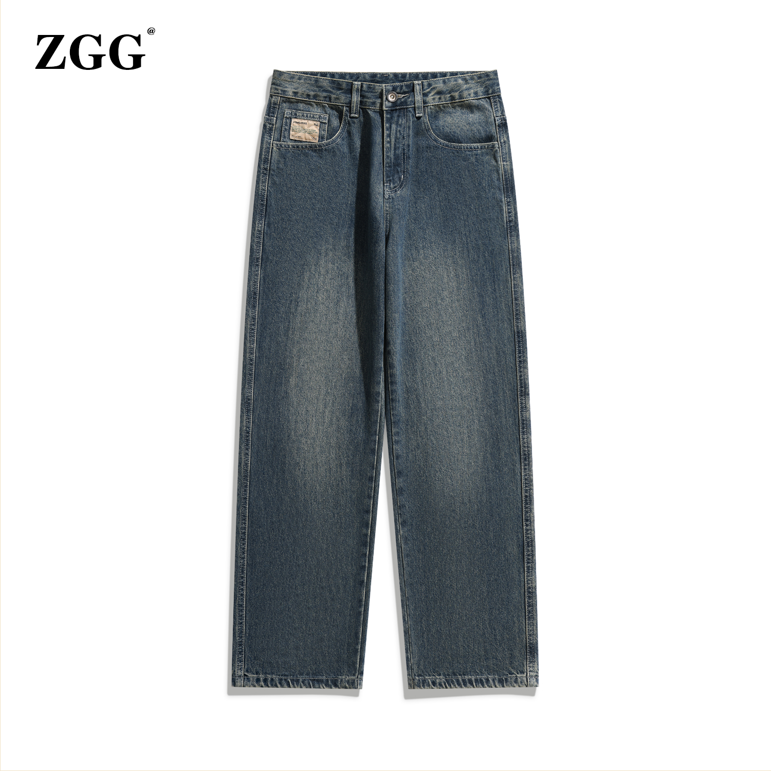 冬季高端复古蓝牛仔裤男宽松直筒阔腿大码潮牌水洗新塘裤子新款