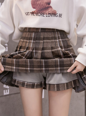 毛呢格子百褶半身裙女秋冬天配毛衣高腰a字jk短裙小个子2025新款
