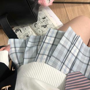 【飘雪】原创火星JK制服裙正版高腰半身裙女校供感蓝白色格裙春夏