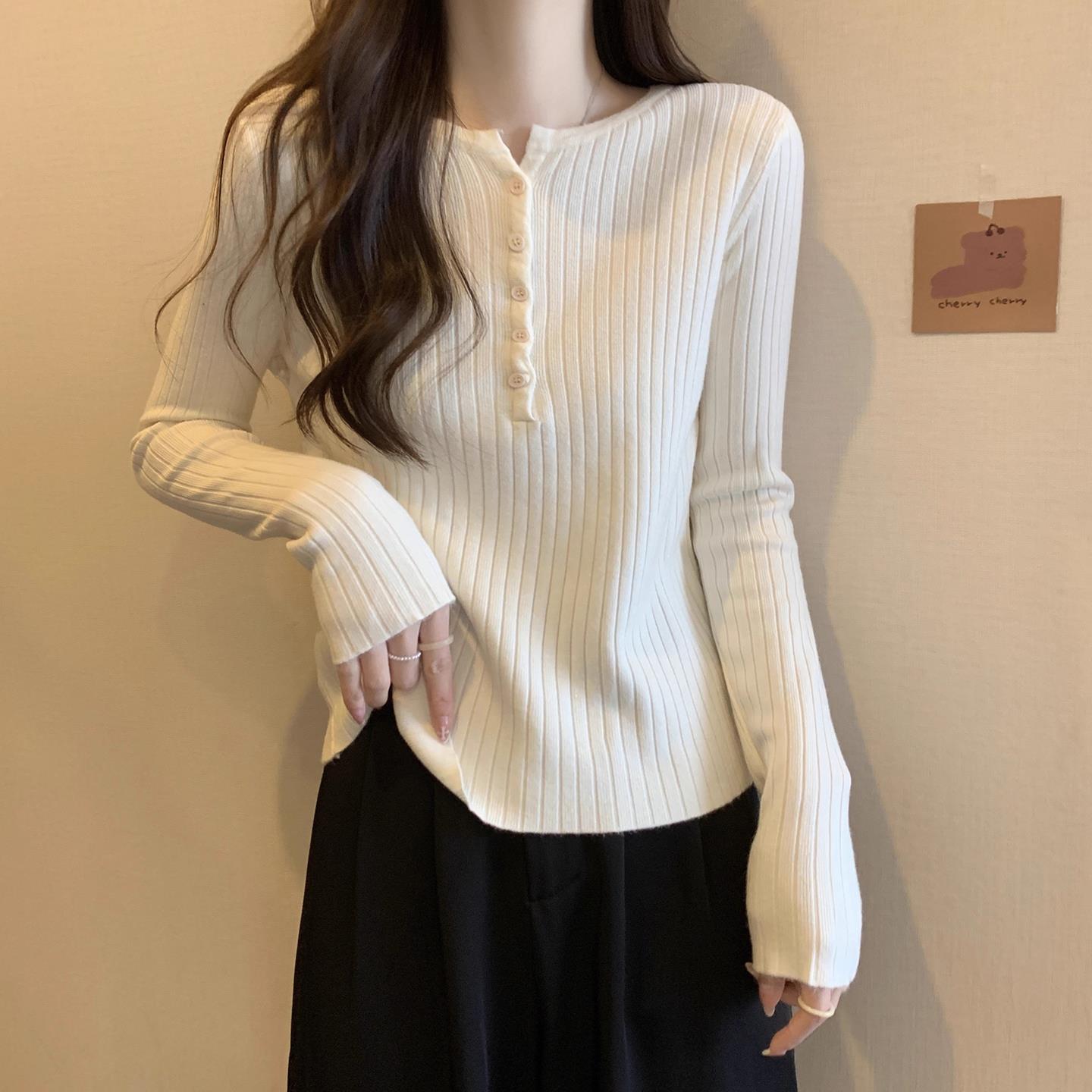 大码高级感黑色长袖内搭针织打底衫女早秋胖mm显瘦巨好看正肩上衣