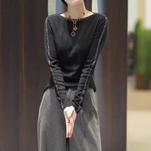高级感烫钻毛衣针织衫女秋冬新款大码胖MM显瘦洋气打底衫内搭上衣
