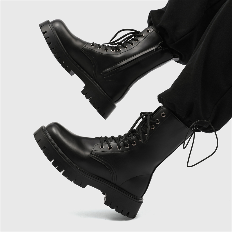 高筒马丁靴男款英伦风高帮增高工装靴子真皮冬季加绒长筒机车靴女