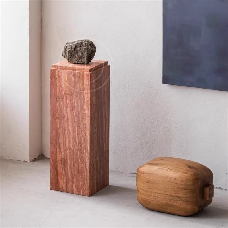 天然红洞石雕塑台雨林啡大理石底座基座展示台落地摆件电视柜玄关