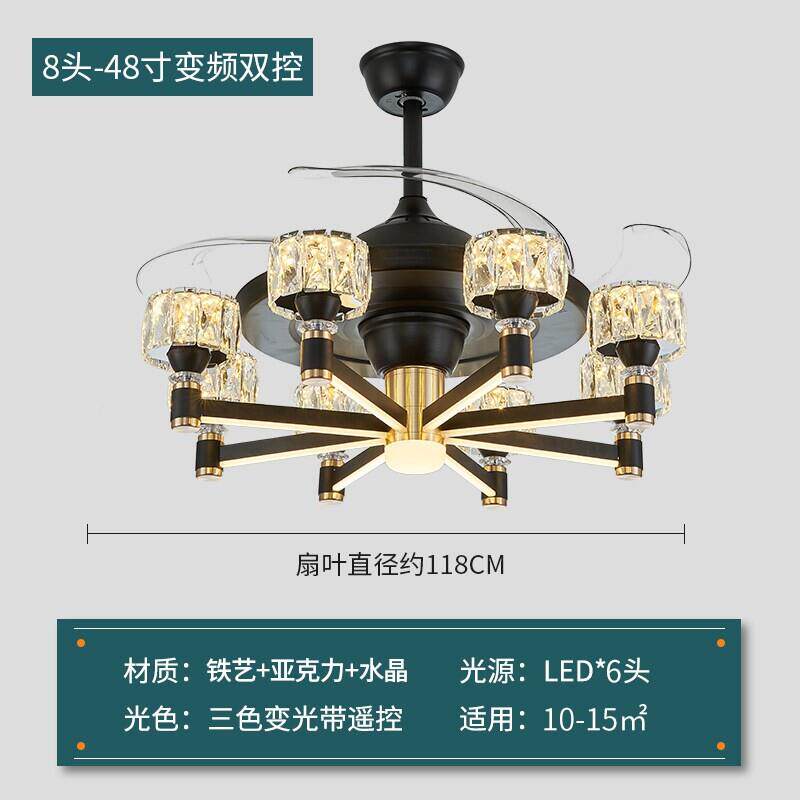 隐风扇灯客高厅厅吊扇灯餐2025形年感水WK9898晶家用一体电扇吊灯