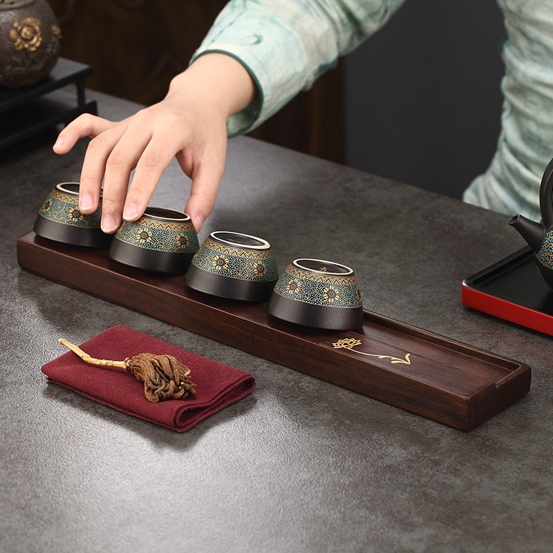 日式黑檀木茶杯收纳架功夫茶具用品配件沥水架晾杯架轻奢置物架