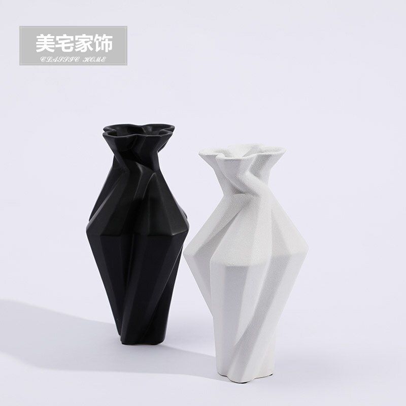 黑白色陶瓷小花瓶北欧干花花器简约创意客厅室内插花茶几餐桌摆件