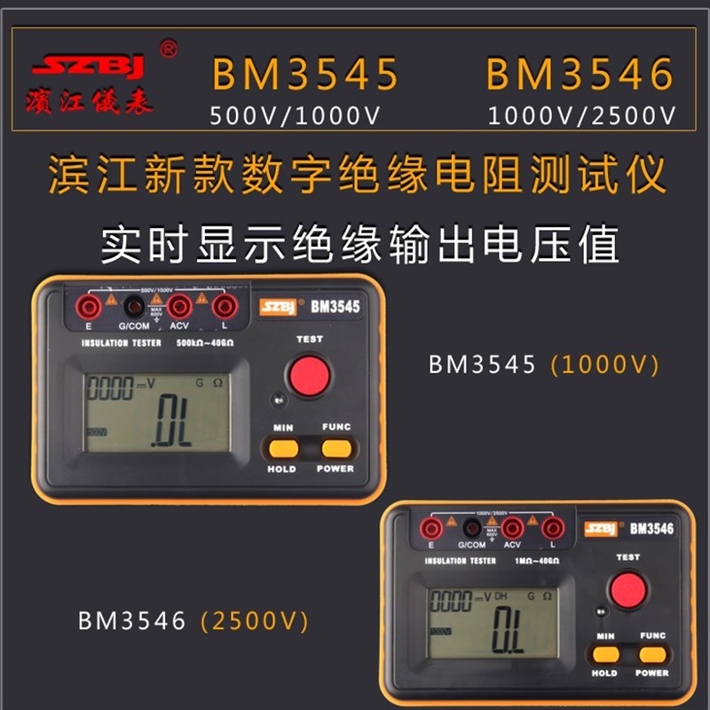 滨江BM3545/6数字绝缘电阻测试仪500V 1000V 2500V兆欧表电子摇表