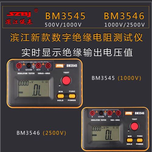滨江BM3545/6数字绝缘电阻测试仪500V 1000V 2500V兆欧表电子摇表