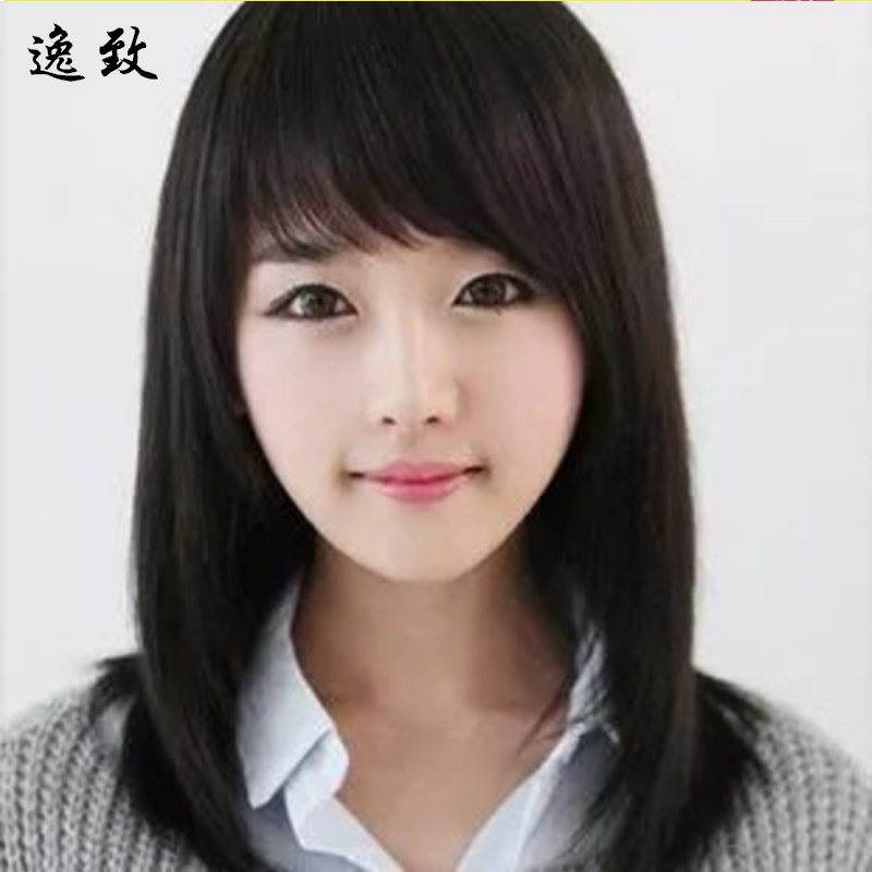 假发女长直发自然逼真中长发中年女士假发套斜刘海中长直发可扎起