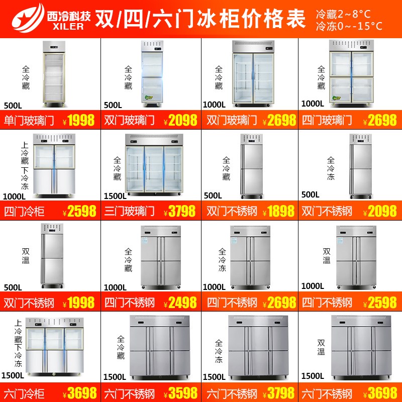 商用立式四门冰箱 大容量冷藏冷冻展示柜 厨房适用多门冷冻柜