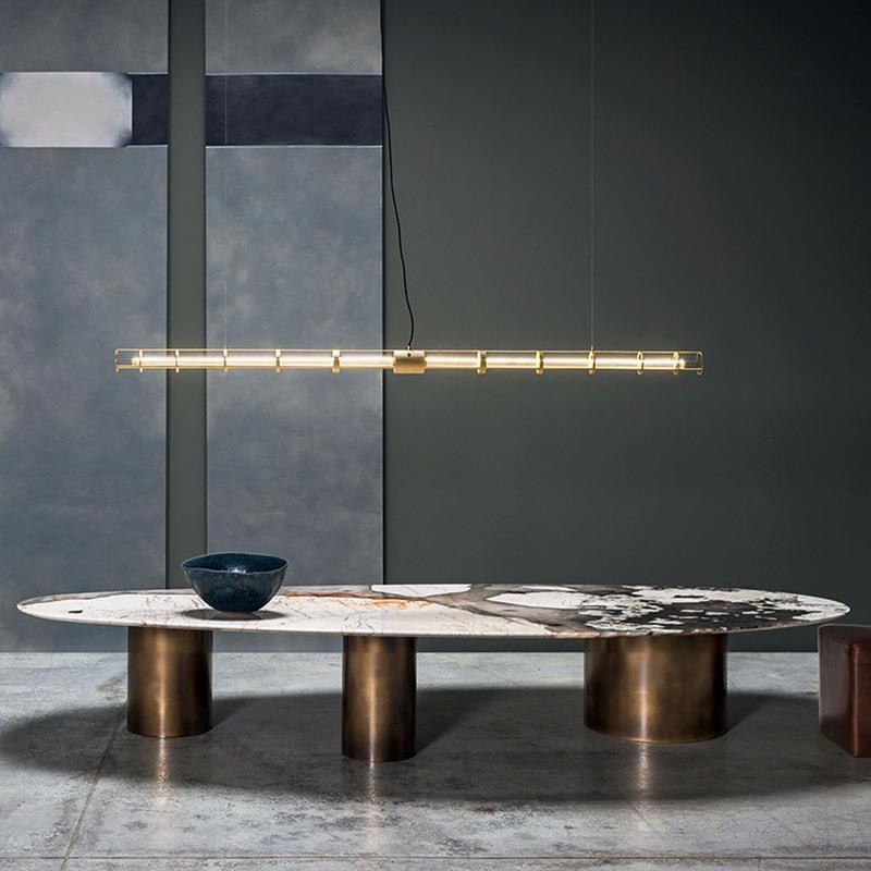 后现代极简餐厅吧台办公桌led长条吊灯创意个性简约餐桌一字灯具