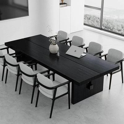 实木长桌现代简约会议桌原木大板桌设计师黑色阅览室书桌长条桌