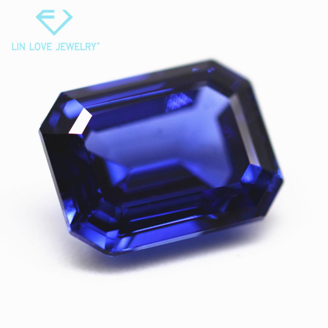 长方形倒角车平培育蓝宝石 祖母绿切工实验室培植再生长sapphire