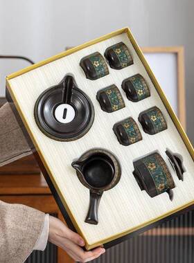 懒人半全自动茶具陶瓷黑色会客时来运转泡茶套装家用茶壶杯赠礼