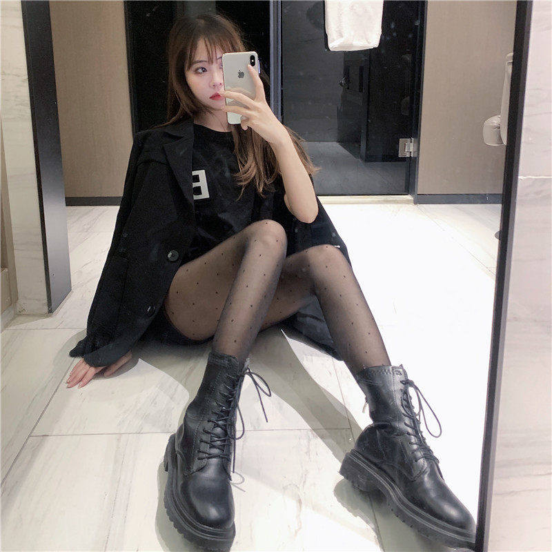 加绒加厚假透肉一体波点秋冬黑色小圆点植绒任意剪丝袜防勾连裤袜