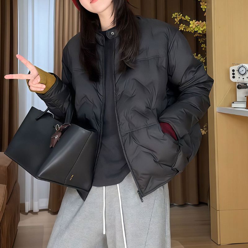 欧货黑色轻薄保暖棉服女秋冬季2025新款大码胖MM显瘦小众百搭外套