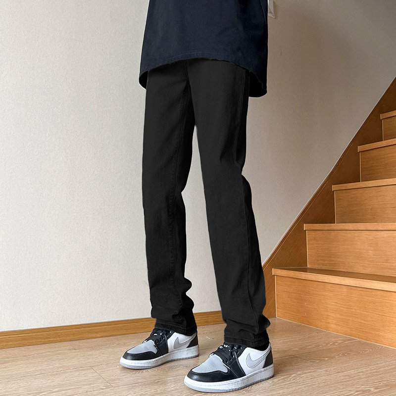 冬季加绒黑色美式直筒牛仔裤男生款修身显瘦宽松高街vibe裤子男士