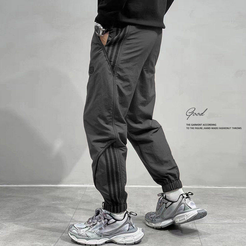夏运动长裤子男宽松大尺码加肥工装束脚冲锋九分休闲裤冰丝速干薄
