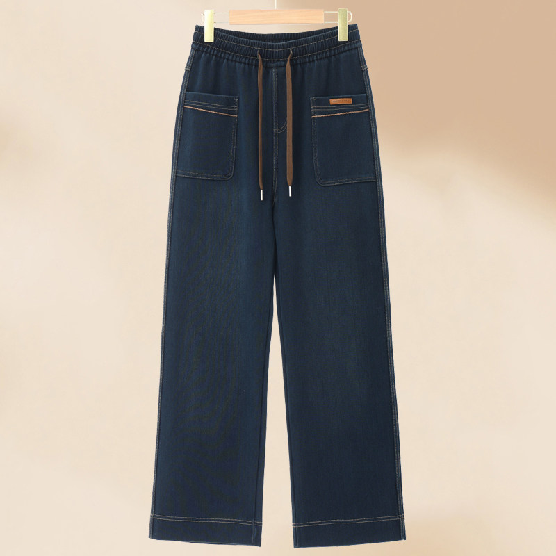 妈妈裤子春秋款高腰休闲牛仔裤中老年女裤冬季加绒加厚垂感阔腿裤