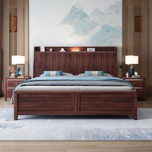 乌金木实木床新中式 床1.5m物双床主卧婚床1.人箱8m经济型气压 G29