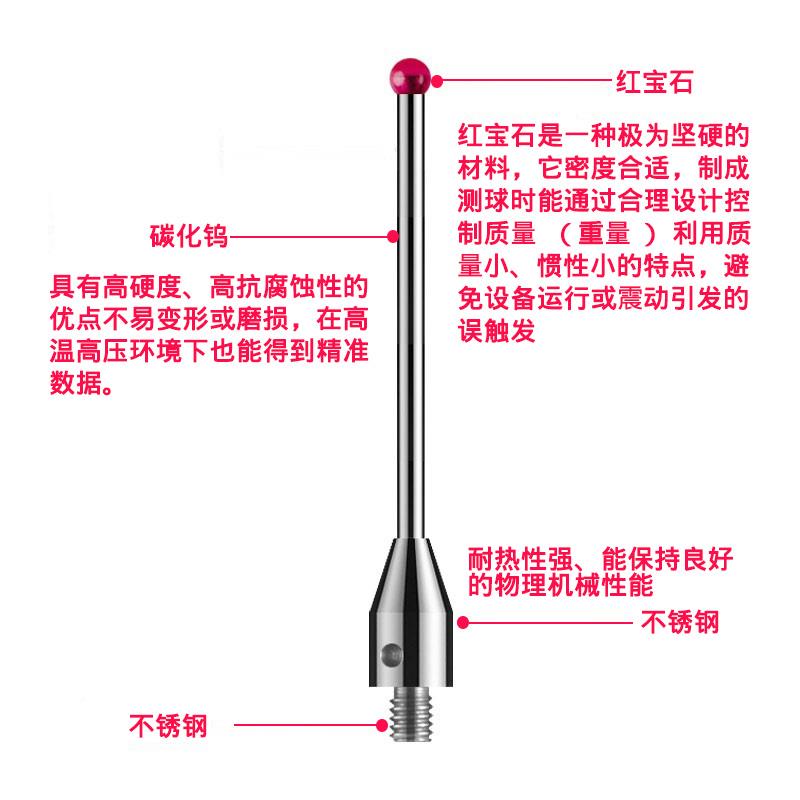 NCCPXH机红宝石M4陶螺纹探针碳纤测杆维瓷杆床测针探头三坐标钨钢