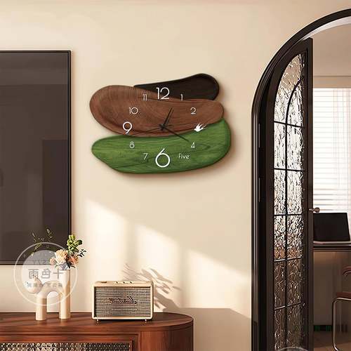 中古风创餐厅挂时钟装饰画绿F9955J7M色抽象古客厅钟表感复艺术意