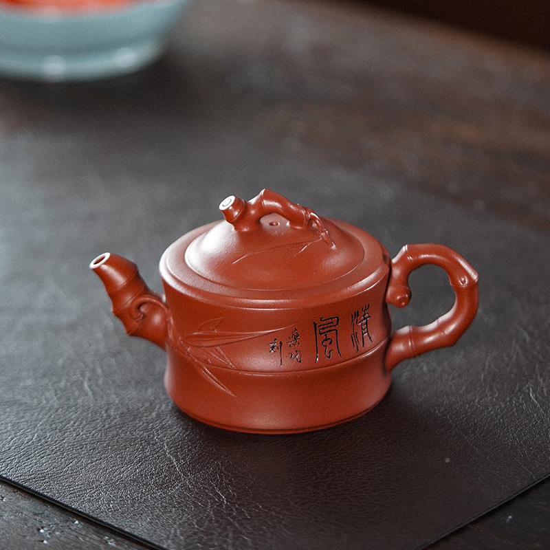宜兴原矿紫砂件VBC起一批手工制作鸡血红朱泥竹段茶壶茶具厂壶家