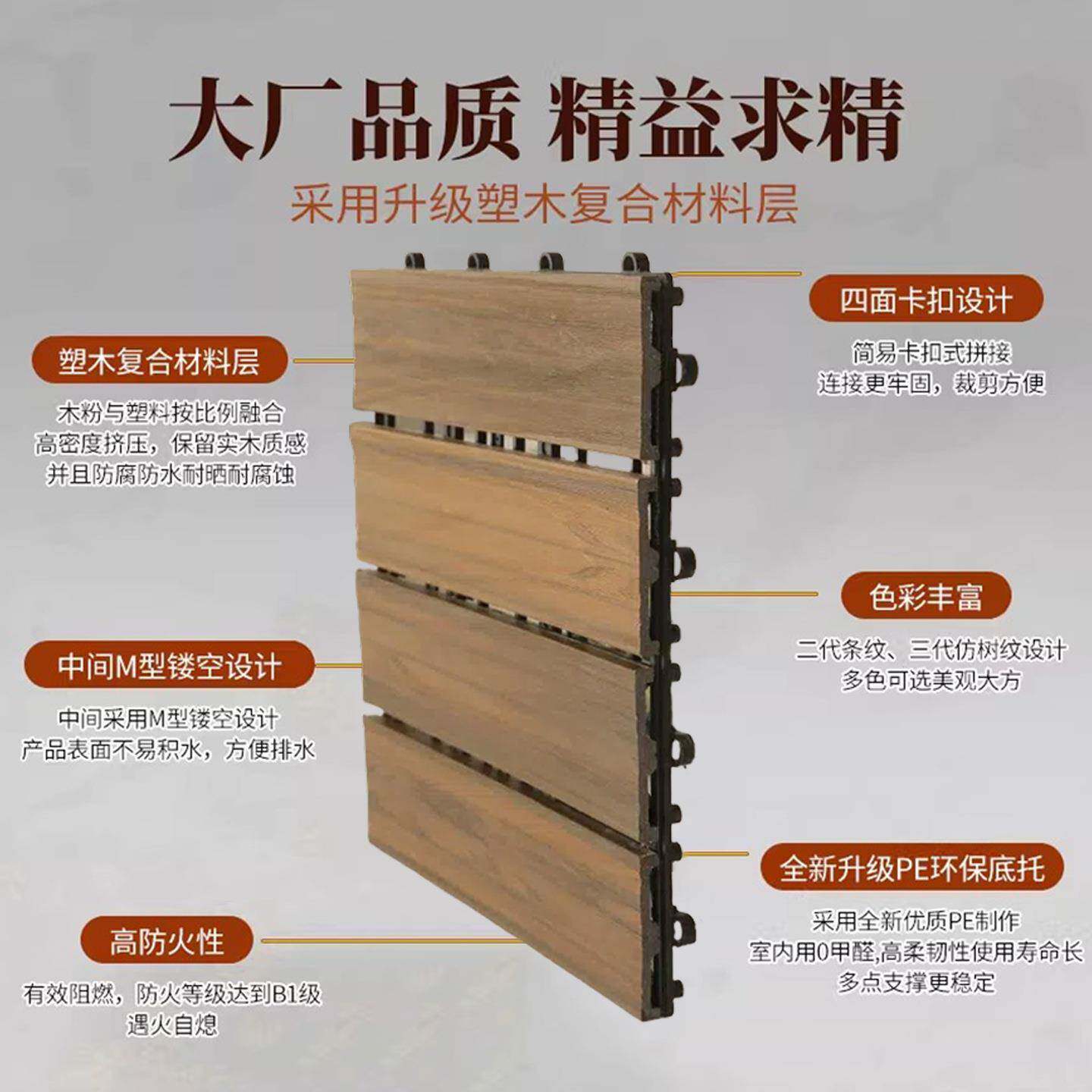阳铺台塑木地板自防水防晒庭院木板地拼室外538露铺天面铺设院地