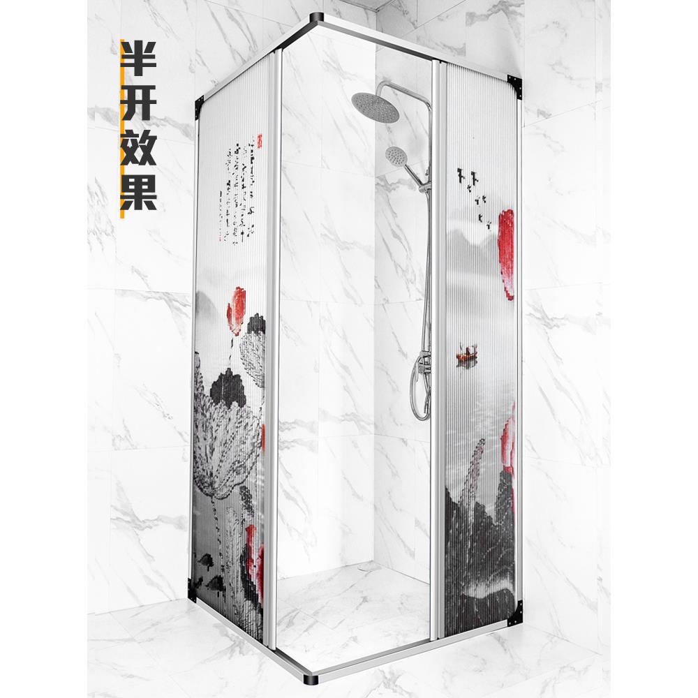 L型生隐形浴帘套装弧型淋房叠浴免打折UEE孔浴帘布防水卫间浴室洗