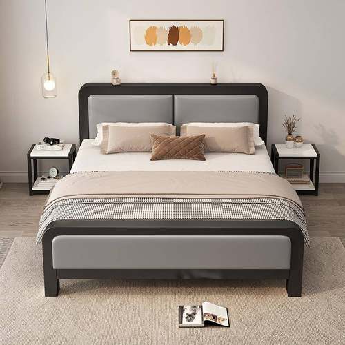 软包RXW铁艺床现代简约落地双人床艺简加约轻奢主出租屋固加卧厚