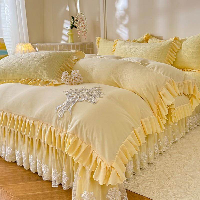 超柔水ZAK洗棉刺绣夏床盖四件套针件织棉双层纱夹棉裙款凉被床四