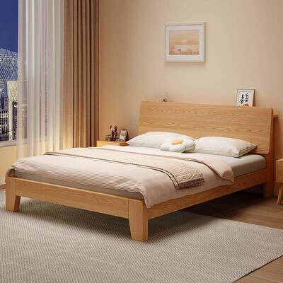 M*橡木风全实木床家用卧室现代简约1.5米米人1.2单F9768TT9床架原