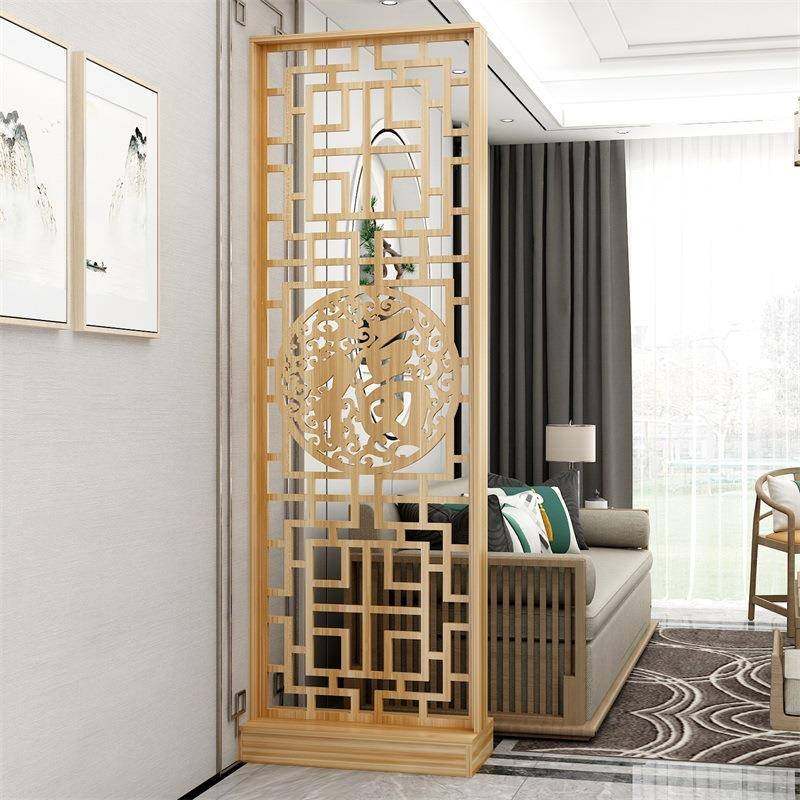 新式福字中简约时尚客厅实木门DCM屏风隔断进口关入户原木色玄柜