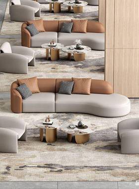 售楼处沙发组沙谈发椅所合展厅皮质座会客AL100294贵宾会接待卡洽