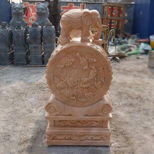 石雕门墩抱件鼓然石一对天晚霞红小A0026象石鼓新中式庭院当石摆