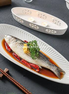 22寸超鱼盘白条长翘鱼热盘YOI加鱼炉嘴盘大号蒸鱼盘酒店饭店专用
