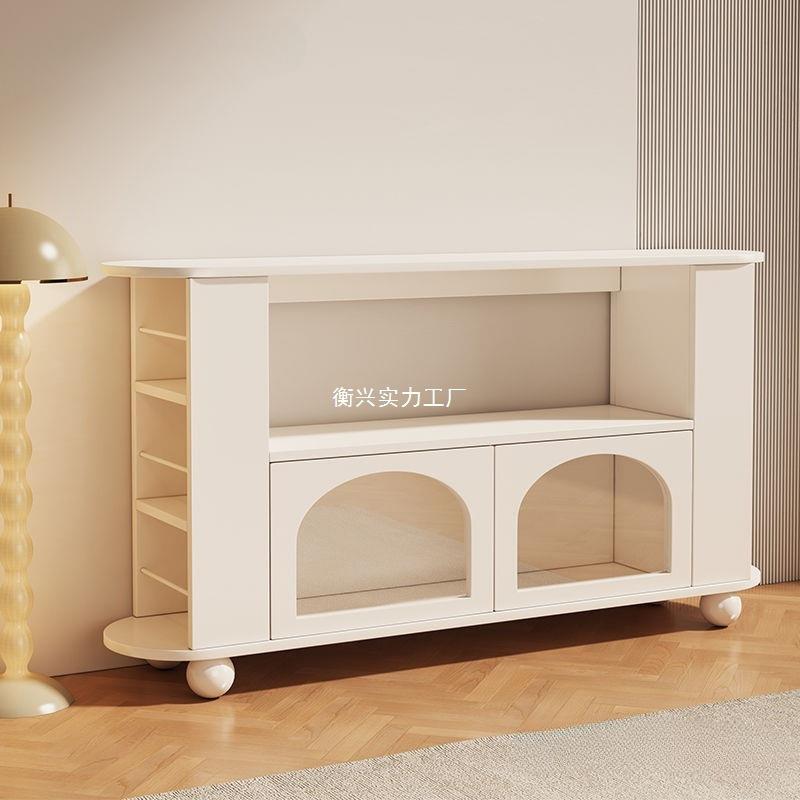 奶油风餐边柜靠墙一体家用边柜置物柜客厅厨房收纳柜子储物柜斗柜