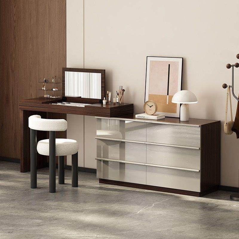 全实木梳妆台镜子隐翻盖式梳妆台主卧婚房斗柜一体伸缩化妆桌