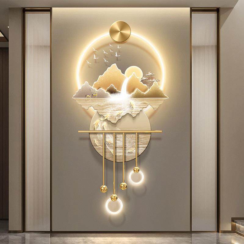 轻奢流水生财玄关装饰画九鱼图入户发光壁饰山水走廊过道带灯挂画,电子元器件市场,其它元器件,淘宝优惠券,粉丝福利购,淘宝优惠卷