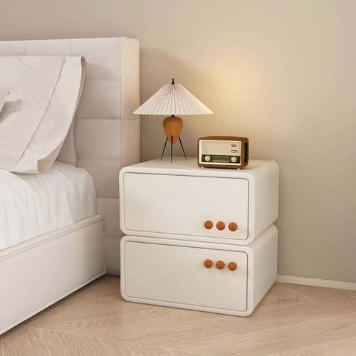 实木床头柜实木双抽进口皮质意式轻奢卧室收纳柜现代简约边柜极窄