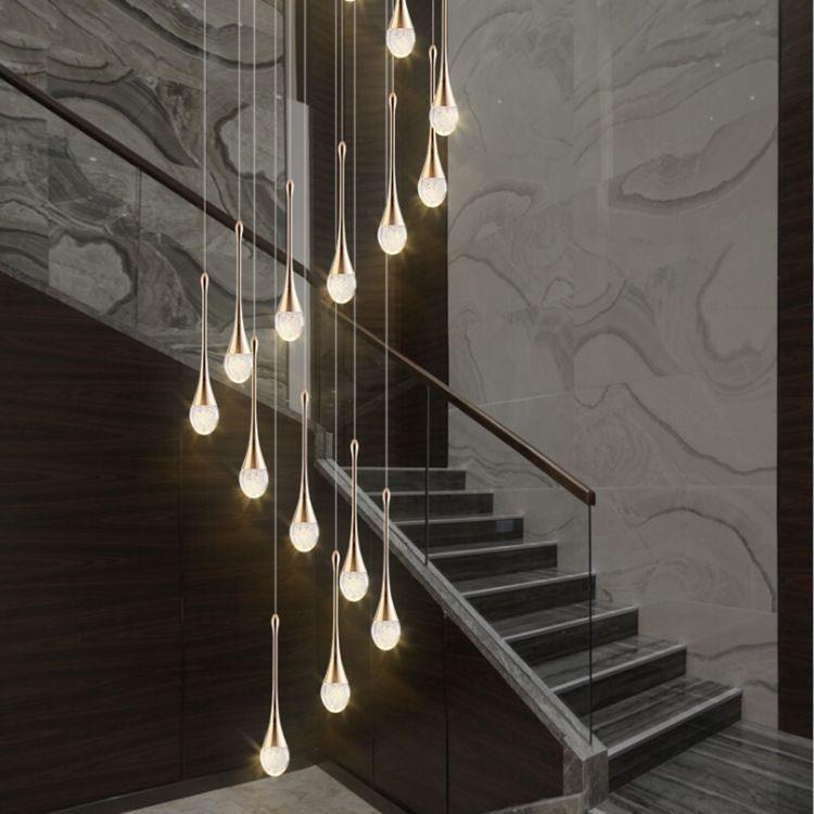 现代简约极简楼梯水晶吊灯创意复式吊灯餐厅别墅旋转楼梯间长吊灯