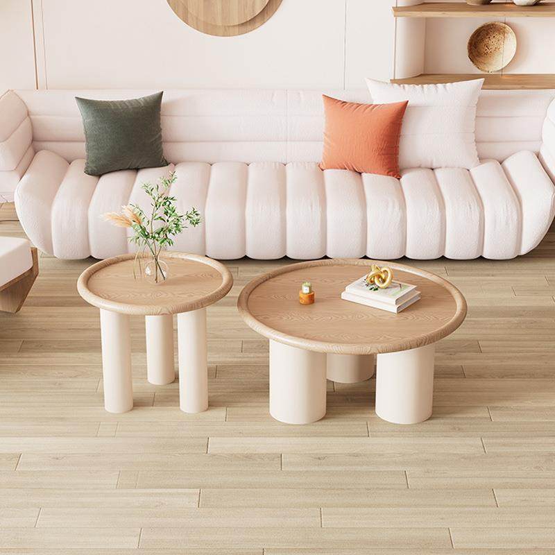 轻奢现代客厅家用奶油风小户型复古茶几创意网红圆形茶几组合蘑菇